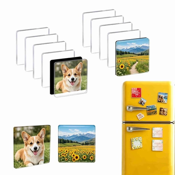 10Pcs Clear Acrylic Magnets with Strong Adhesive Backing, 2" x 2" Square Photo Frames for DIY Fridge, Whiteboard, Scrapbooking, Office & Classroom Decor