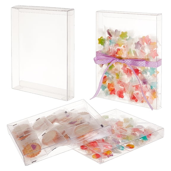 10Pcs Clear Favor Boxes 6.0x0.9x7.3inch Rectangle Plastic Gift Boxes Transparent Boxes Treats Cookie Chocolate Sugar Wedding Festival