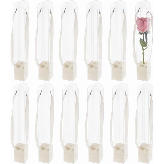 10Pcs Clear Flower Packing Boxes Floral White Single Rose Flower Box Empty Bag Flower Gift Boxes