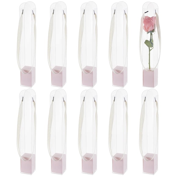 10Pcs Clear Flower Packing Boxes Pink Single Rose Flower Box Empty Bag Flower Gift Boxes for Graduation Wedding Birthday Anniversary Hallowmas