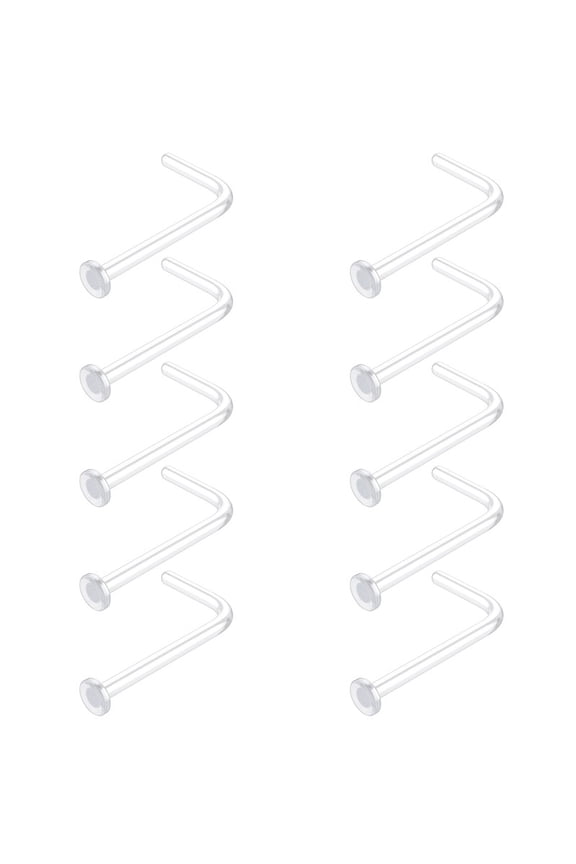 10Pcs Clear Nose Studs for Work L Shaped Clear Nose Rings - Bioflex Plastic Nose Rings for Surgery Sports School MRI Flat Top 18g 20g Piercing Retainers