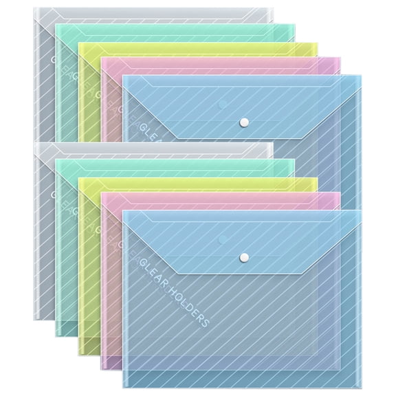 10Pcs Clear Plastic Document Envelopes, Letter Size Snap Closure File Pouches, 12.6X9.06inch Transparent File Holders, Waterproof Document Organizers for Office, Home File Storage