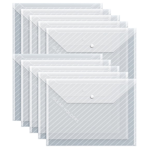 10Pcs Clear Plastic Document Envelopes, Letter Size Snap Closure File Pouches, 12.6X9.06inch Transparent File Holders, Waterproof Document Organizers for Office, Home File Storage