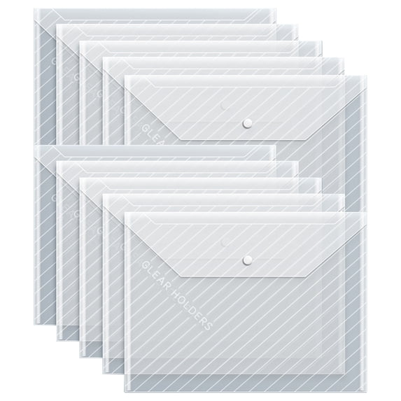 10Pcs Clear Plastic Document Envelopes, Letter Size Snap Closure File Pouches, 12.6X9.06inch Transparent File Holders, Waterproof Document Organizers for Office, Home File Storage