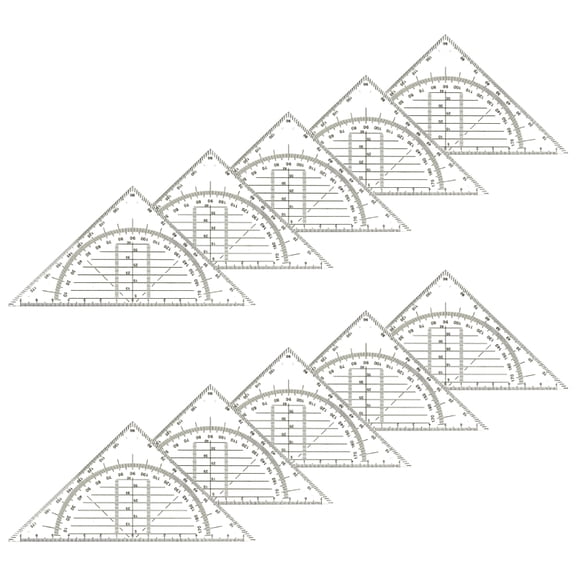 10Pcs Clear Set Square with 180 Degrees Protractors Geometry Drafting Angles Measuring Tool for Architectural Drawing