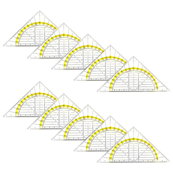 10Pcs Clear Set Square with 180 Degrees Protractors Geometry Measuring Tool for Student Drafting Engineering Drawing
