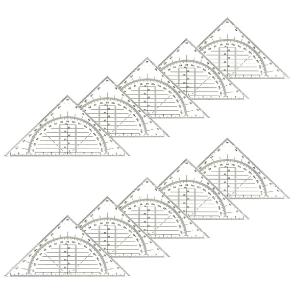 10Pcs Clear Set Square with 180 Degrees Protractors Geometry Measuring Tool for Student Drafting Engineering Drawing