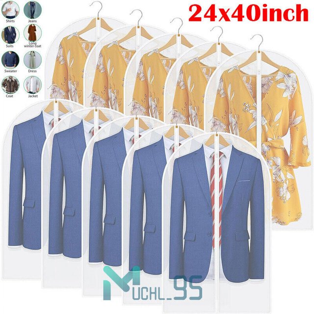 10Pcs Clear Suit Cover Hanging Garment Storage Bag Dress Clothes Coat Dustproof