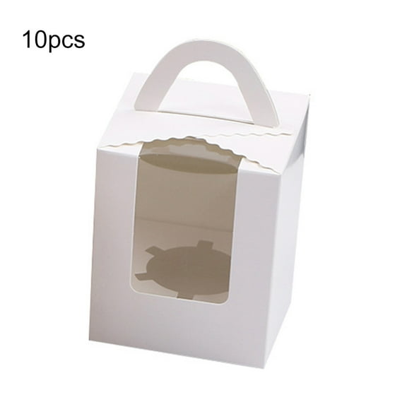 10Pcs Clear Window Single Cupcake Boxes Muffins Pastries Containers with Handle White Paper