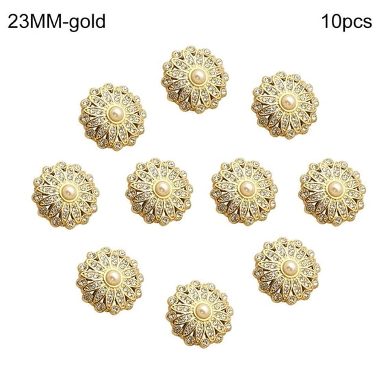 10Pcs Clothing Accessories Sewing Button Needlework Shirt Buttons Sewing Accessories Pearl Clothing Buttons Shiny Rhinestone GOLD 23MM 10PCS