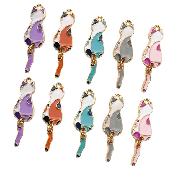 10Pcs Colored Cat Kitten Pendant DIY Keychain Necklace Jewelry Accessory
