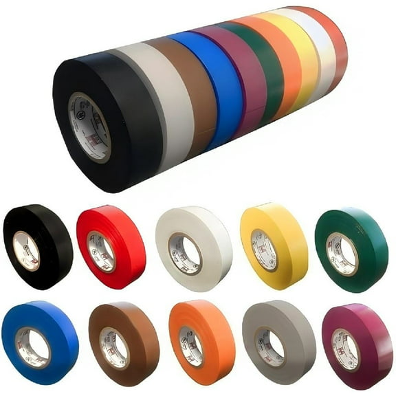 10Pcs Colored Electrical Tape - electrical insulation tape 30 ft, waterproof, environmentally friendly, flame retardant, strong adhesion, 600V withstand voltage, color marking circuit