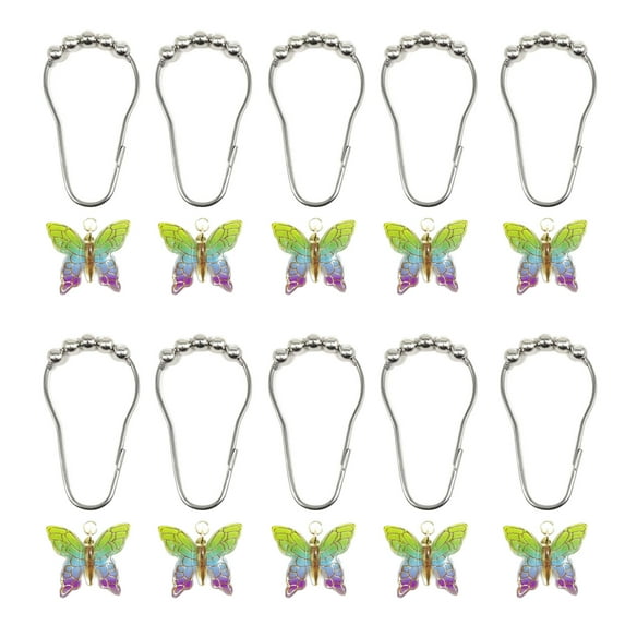 10Pcs Colorful Acrylic Butterfly Shower Curtain Rings Rusts Resistant Decorative Curtain Hooks for Bathroom Accessories