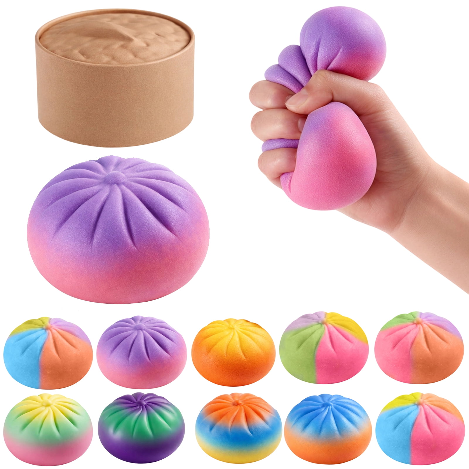 10Pcs Colorful Dumpling Squishy, Cute Squishy Dumpling Large with Steamer, Squishy Dumpling Doll with Cute Expressions, Silicone Bun Sensory Fidget Dolls, Hand Pinching Decompression Dolls