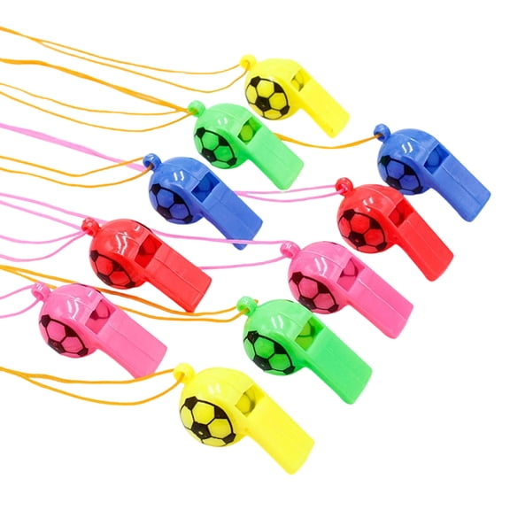 10Pcs Colorful Soccer Party Whistles, Sport Game Noise Makers, Multi Color Cheer Props Soccer Themed Birthday Celebration Holiday Event Atmosphere Decor Toys