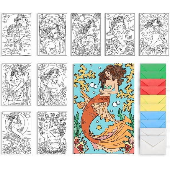 10Pcs Coloring Greeting Cards Painting Greeting Card Kit Coloring Cards Coloring Greeting and Thank You Note Cards 10 Cards with 5 Colors 10Pcs Envelopes Included (8x6 Inch) Mixed Color