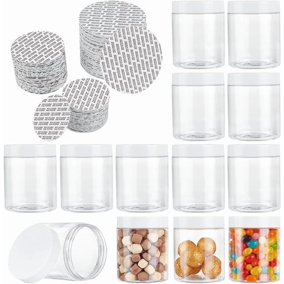 10Pcs Column Transparent PET Plastic Bead Containers Screw Top Bead Jars with 150Pcs 3 Sizes Flat Round Foam Lid Liners Clear 7.1x8.7cm Capacity: 250ml(8.45fl. oz)