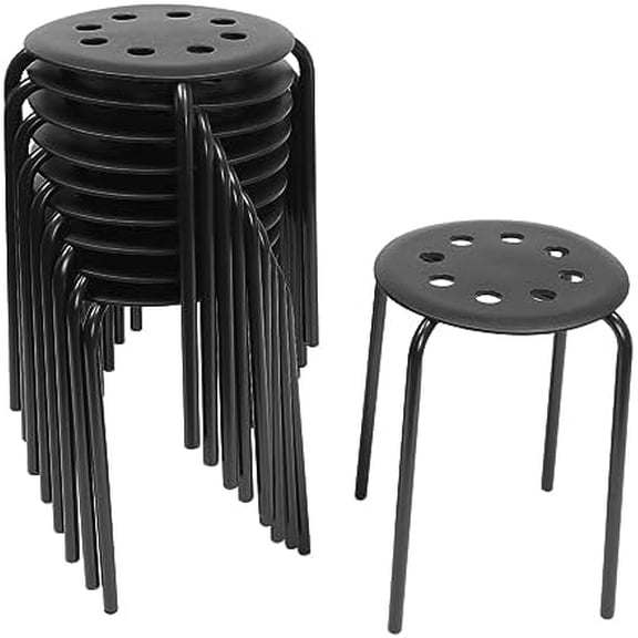 10Pcs Commercial Furniture Stacking Stools for Kids and Adults, 17.72'' Portable Nesting Office and Classroom Stools Backless Stool with Round Top for Adult Office Home Kitchen (Black)$$Office