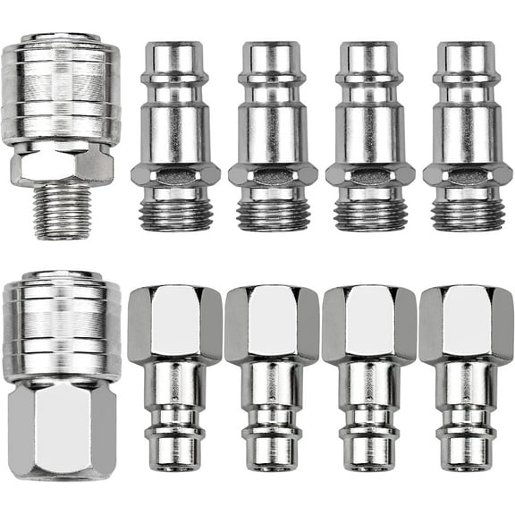 10Pcs Compressor Quick Coupler Fitting, 1/4 Bsp Pneumatic Quick Coupler Air Pneumatic Coupler, Compressed Air Hose Air Accessory Male Female Connector