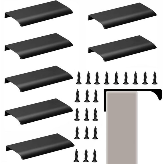 10Pcs Concealed Kitchen Cupboard Handles,Happon 150mm/5.9inch Back Mount Finger Edge Pull,Hidden Drawer Pulls,Finger Drawer Handles for Cabinet, Kitchen, Closet, Wardrobe, Door (Black)