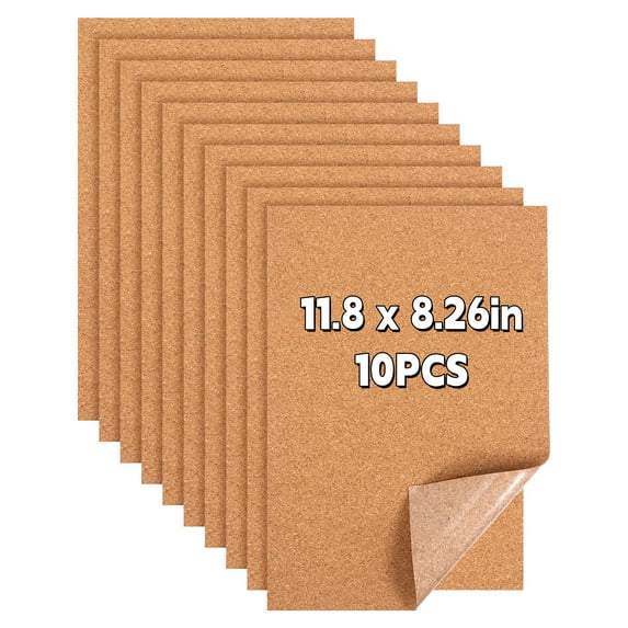 10Pcs Cork Sheet, 11.8 x 8.26inch Brown Cork Board, Insulated Cork Coasters, for Kitchen Hot Pads, Coasters and Announcement Backdrops