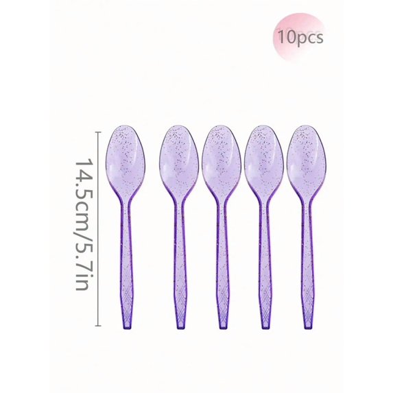 10Pcs Crystal Clear Disposable Plastic Tableware Set with Fork Knife Spoon for Cake Dessert Suitable for Parties And Events
