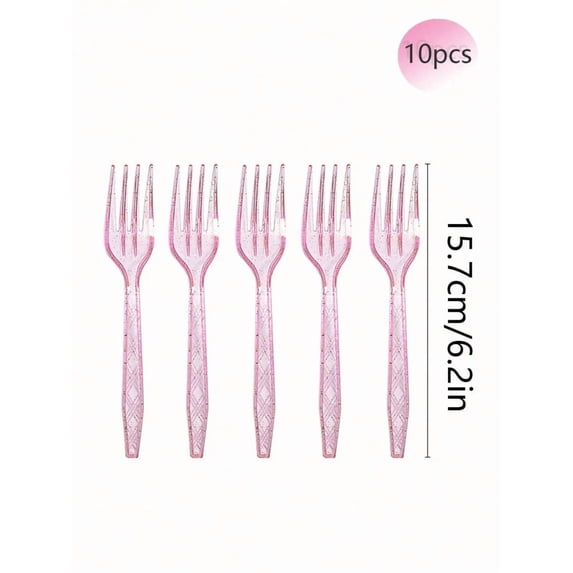 10Pcs Crystal Clear Disposable Plastic Tableware Set with Fork Knife Spoon for Cake Dessert Suitable for Parties And Events