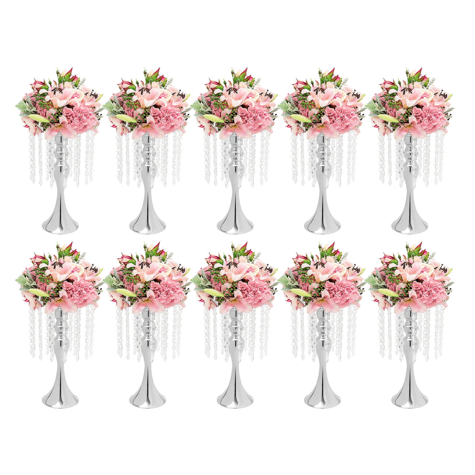 13.8" Silver Crystal Beaded Wedding Centerpiece Flower Stands