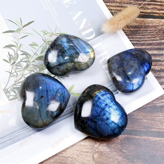 10Pcs Crystal Heart Pendant Vacemry Crystal Heart Pendant Healing Stone, Labradorite Palm Stone for Anxiety Relief, Handmade Crystal Jewelry Pendant, Positive Energy Crystal
