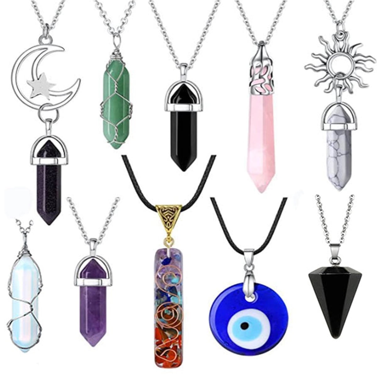 10Pcs Crystal Necklace Set Crystal Pendant Necklace Evil Eye Necklace