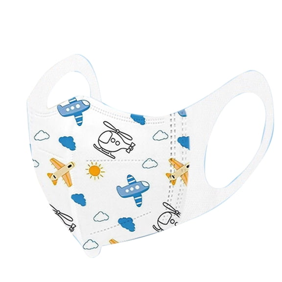 10Pcs Cute Airplane Print Disposable Face Masks Individually Packaged 3-Ply Breathable Comfortable Earloop Daily Use Protective Masks(White-S)