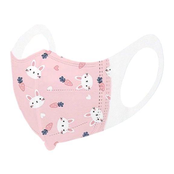 10Pcs Cute Bunny & Carrot Print Disposable Face Masks Individually Packaged 3-Ply Breathable Comfortable Earloop Daily Use Protective Masks(Pink-S)