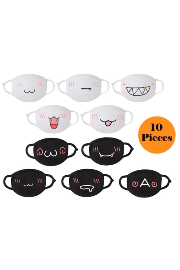 10Pcs Cute Face Mask for Women Men Washable Cotton Full Face Protection