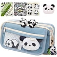 thumbnail image 1 of 10Pcs Cute Panda Case Large Capacity for Adults Aesthetic Case Pouch Cute With Zipper Preppy Pen Bag With Gel Ink Pens, Clips, Stickers, Pin (Green), 1 of 8
