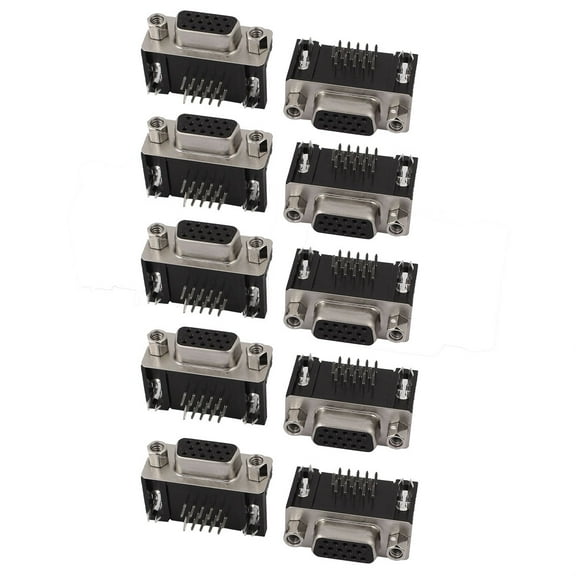 10Pcs DB 15 Pin 3 Row Female D-SUB VGA Connector PCB Mounting Right Angle