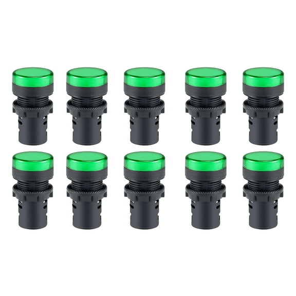 10Pcs /DC 12V Indicator Lights, Green , Flush Panel Mount 7/8" 22mm