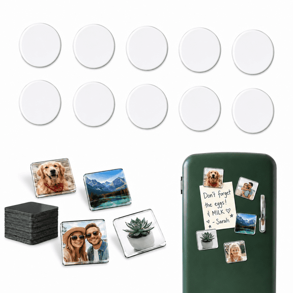 10Pcs DIY Clear Acrylic Fridge Magnet Kit with Adhesive Backing,Clear Acrylic DIY Fridge Magnets Set,Easy Peel & Stick Photo Frames,Custom Picture Magnet Making Craft Set for Kitchen Office Classroom