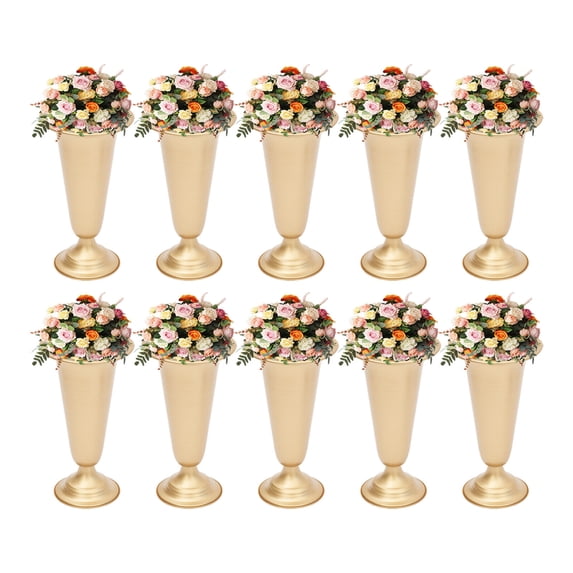 10Pcs DIY Metal Wedding Flower Trumpet Vase, Gold Trumpet Vase Planter Flower Holder Elegant Flower Vases Stand for Wedding Centerpieces Home Decor