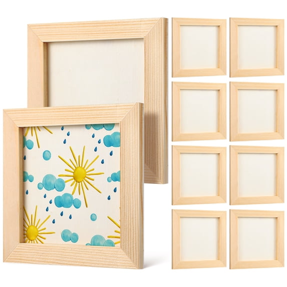 10Pcs DIY Wooden Picture Frames, Unfinished Solid Wood Photo Picture Frames for 4.7in Photos, Standing Wooden Picture Frame