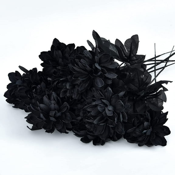 10Pcs Dahlia Artificial Flowers Black Artificial Flowers Artificial Silk Dahlia Bouquet Black Dahlias Flowers Faux Dahlia Stems for Halloween Harvest Festival Table Centerpieces Home Decor, 16" A