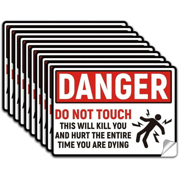 10Pcs Danger Do Not Touch Sign Sticker 7.1x5.1 Inch This Will Kill You PVC Safety Sticker Waterproof Safety Stickers Do Not Touch Vinyl Self Adhesive Safety Decals for Caution Area Outdoor Red 1set