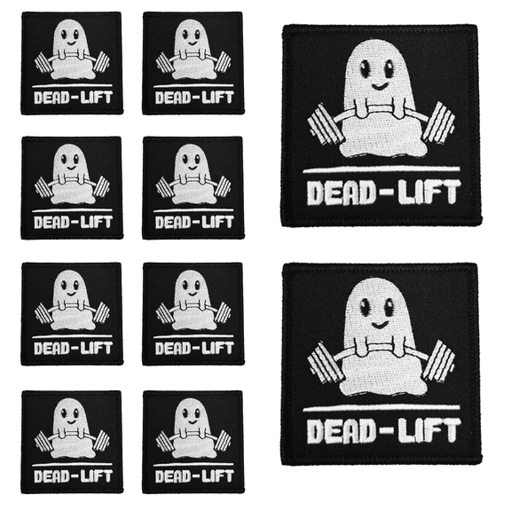 10Pcs Dead-Lift Ghost Gym Fitness Embroidered Patch with Hook and Loop Backing, Funny Motivational Workout Weightlifting Applique Badge for Vests, Jackets, Backpacks, and Clothing