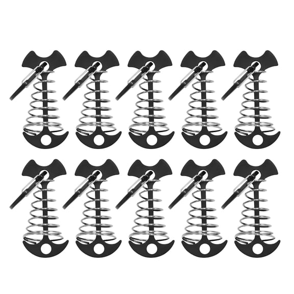 10Pcs Deck Anchors Peg Windproof Fish Bone Tent Stakes with Spring Buckles Portable Rope Anchors for Outdoor Camping