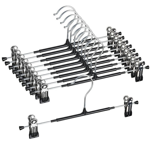 10Pcs Deluxe Quality Wooden Hangers Non-slip Skirt Jeans Pants Hangers Adjustable, Black