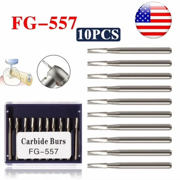 10Pcs Dental Tungsten Carbide Burs Fg 557 Bur Drills Friction Grip High Speed Or