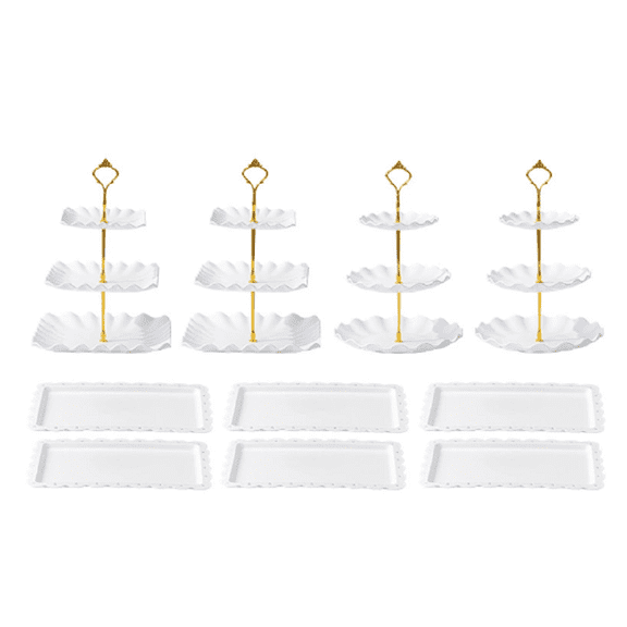 10Pcs Dessert Table Display Set, Plastic Cake Stand,4 Pcs 3 Tier Cupcake Stand Tower Holder and 6 Pcs Serving Tray for Wedding Tea Party Baby Shower Decorations