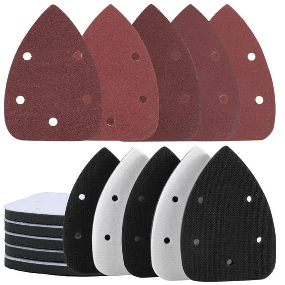 10Pcs Detail Sanding Interface Pad Brown Black Aluminium Oxide Replacement Triangle Mouse Sander Sandpaper Backing Pads with 5 Holes DIY