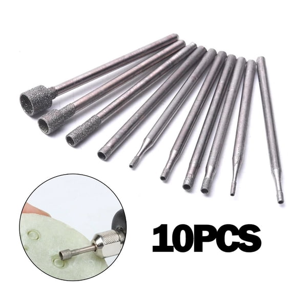 10Pcs Diamond Burr Core Drill Bits Set 0.8-5Mm 2.35Mm Shank For Rotary Tools, Engraving & Grinding Jade, Ceramics, Glass, Metal