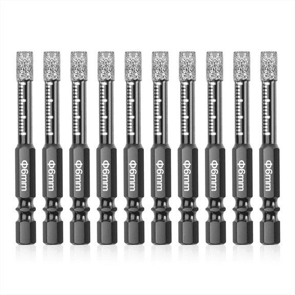 10Pcs Diamond Drill Bits,6mm Dry Diamond Core Drill Bit Set for Ceramic,,Tile,Glass,Marble,Brick,Stone