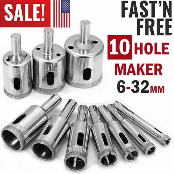 10Pcs Diamond Hole Saw Kit Drill Bits Set Cutter Glass Ceramic Tile Porcelain
